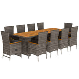 11 Piece Garden Dining Set with Cushions Grey Poly Rattan - Front View