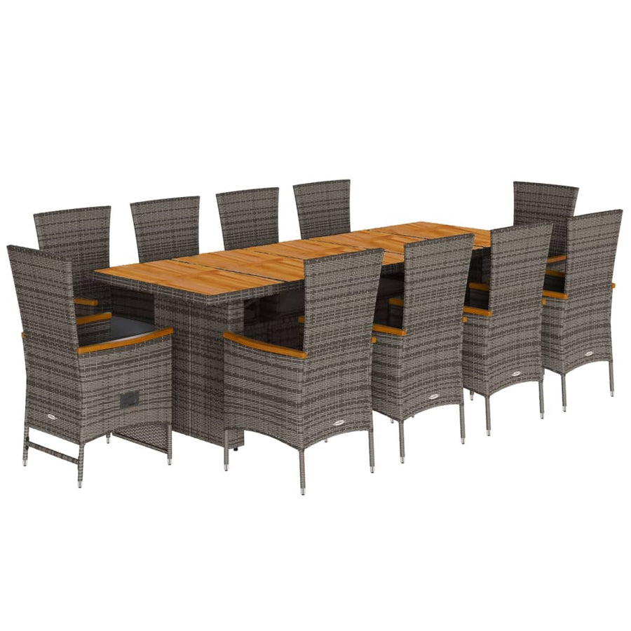 11 Piece Garden Dining Set with Cushions Grey Poly Rattan
