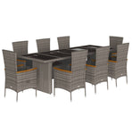 9 Piece Garden Dining Set with Cushions Grey Poly Rattan