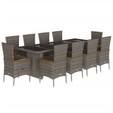 11 Piece Garden Dining Set with Cushions Grey Poly Rattan - Front View