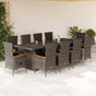 11 Piece Garden Dining Set with Cushions Grey Poly Rattan