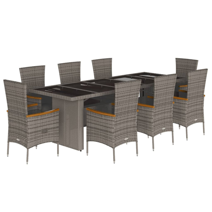 9 Piece Garden Dining Set with Cushions Grey Poly Rattan