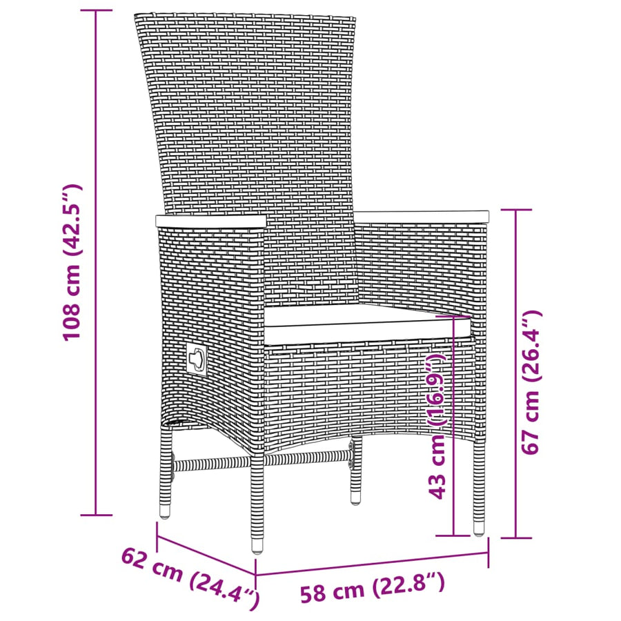 9 Piece Garden Dining Set with Cushions Grey Poly Rattan