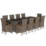 11 Piece Garden Dining Set with Cushions Grey Poly Rattan