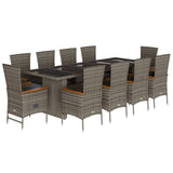 11 Piece Garden Dining Set with Cushions Grey Poly Rattan - Front View