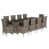 11 Piece Garden Dining Set with Cushions Grey Poly Rattan - Front View