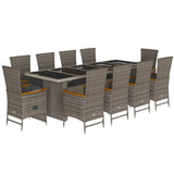11 Piece Garden Dining Set with Cushions Grey Poly Rattan - Front View