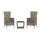3 Piece Garden Dining Set with Cushions Grey Poly Rattan - Front View