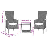 3 Piece Garden Dining Set with Cushions Grey Poly Rattan - Top-Down View