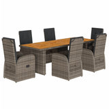 7 Piece Garden Dining Set with Cushions Grey Poly Rattan - Front View