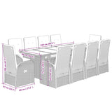 11 Piece Garden Dining Set with Cushions Grey Poly Rattan - Low Angle
