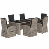 7 Piece Garden Dining Set with Cushions Grey Poly Rattan - Front View