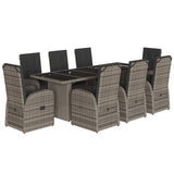 9 Piece Garden Dining Set with Cushions Grey Poly Rattan - Front View