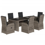 7 Piece Garden Dining Set with Cushions Grey Poly Rattan - Front View