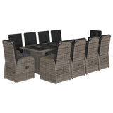 11 Piece Garden Dining Set with Cushions Grey Poly Rattan - Front View