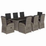9 Piece Garden Dining Set with Cushions Grey Poly Rattan - Front View