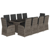 11 Piece Garden Dining Set with Cushions Grey Poly Rattan - Front View