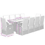 11 Piece Garden Dining Set with Cushions Grey Poly Rattan - Low Angle