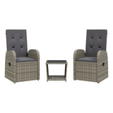 3 Piece Garden Dining Set with Cushions Grey Poly Rattan - Front View