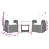 3 Piece Garden Dining Set with Cushions Grey Poly Rattan - Top-Down View