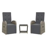3 Piece Garden Dining Set with Cushions Grey Poly Rattan - Front View