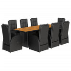 9 Piece Garden Dining Set with Cushions Black Poly Rattan