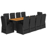 11 Piece Garden Dining Set with Cushions Black Poly Rattan - Front View