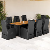9 Piece Garden Dining Set with Cushions Black Poly Rattan