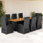 9 Piece Garden Dining Set with Cushions Black Poly Rattan