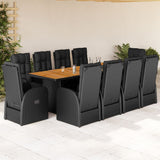 11 Piece Garden Dining Set with Cushions Black Poly Rattan