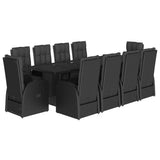 11 Piece Garden Dining Set with Cushions Black Poly Rattan - Front View