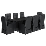9 Piece Garden Dining Set with Cushions Black Poly Rattan - Front View
