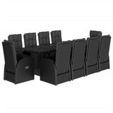 11 Piece Garden Dining Set with Cushions Black Poly Rattan - Front View