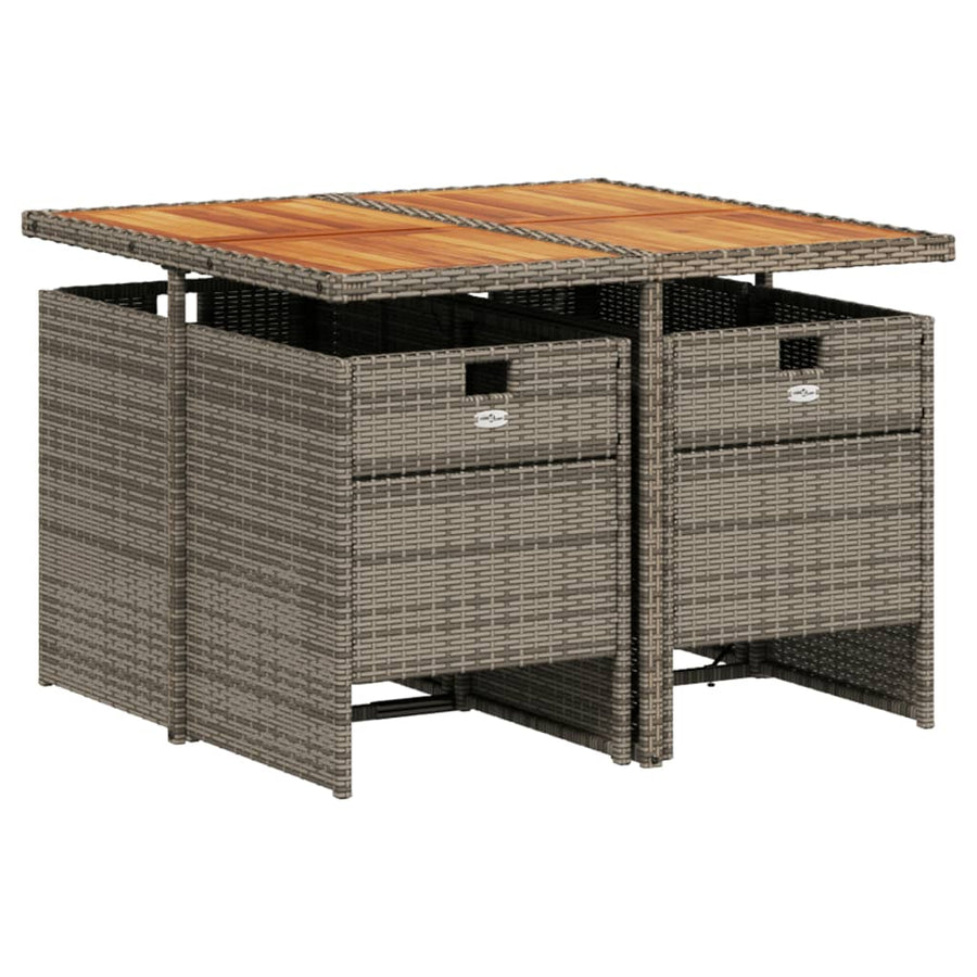 5 Piece Garden Dining Set with Cushions Grey Poly Rattan