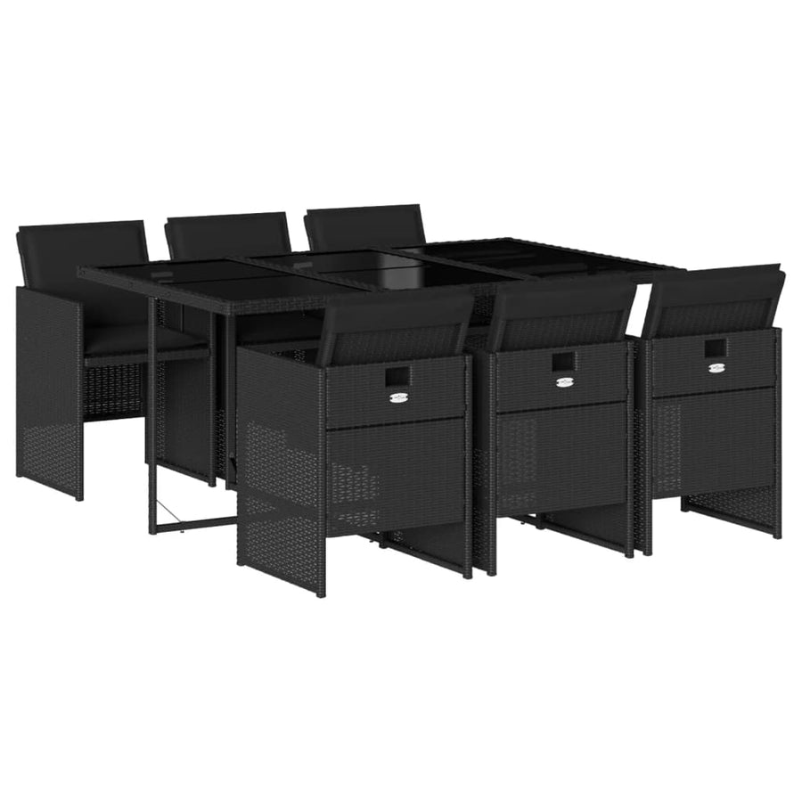 7 Piece Garden Dining Set with Cushions Black Poly Rattan