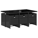 7 Piece Garden Dining Set with Cushions Black Poly Rattan - Side View