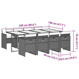 9 Piece Garden Dining Set with Cushions Black Poly Rattan - Extra Image