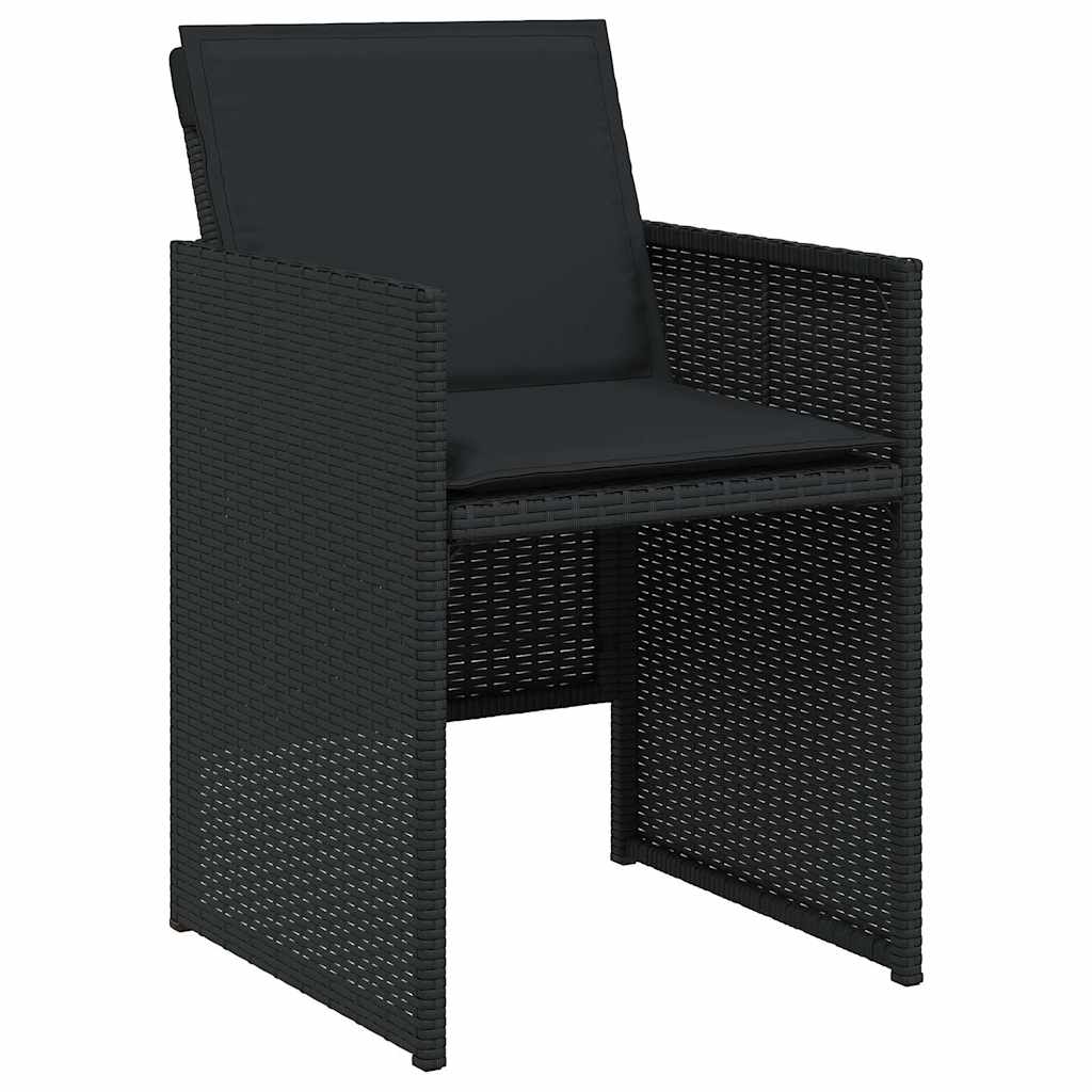 9 Piece Garden Dining Set with Cushions Black Poly Rattan