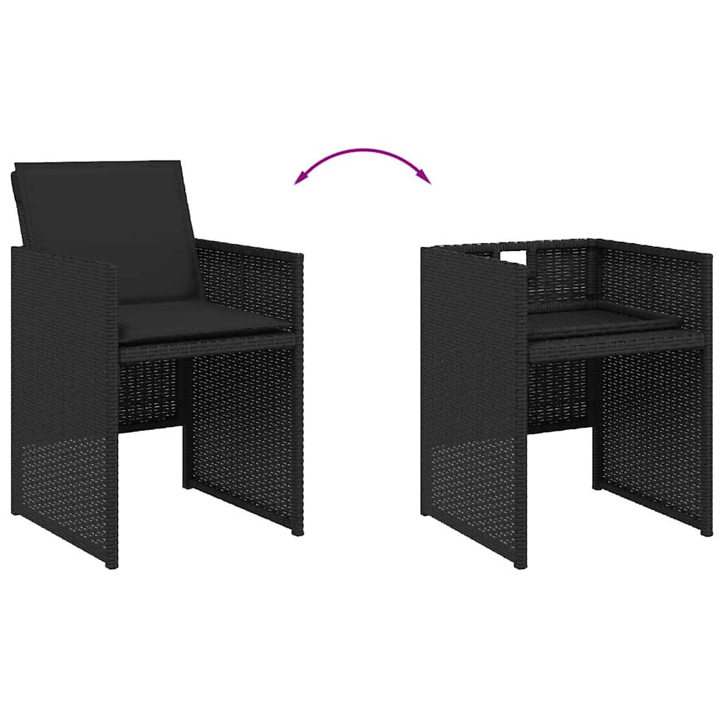 9 Piece Garden Dining Set with Cushions Black Poly Rattan