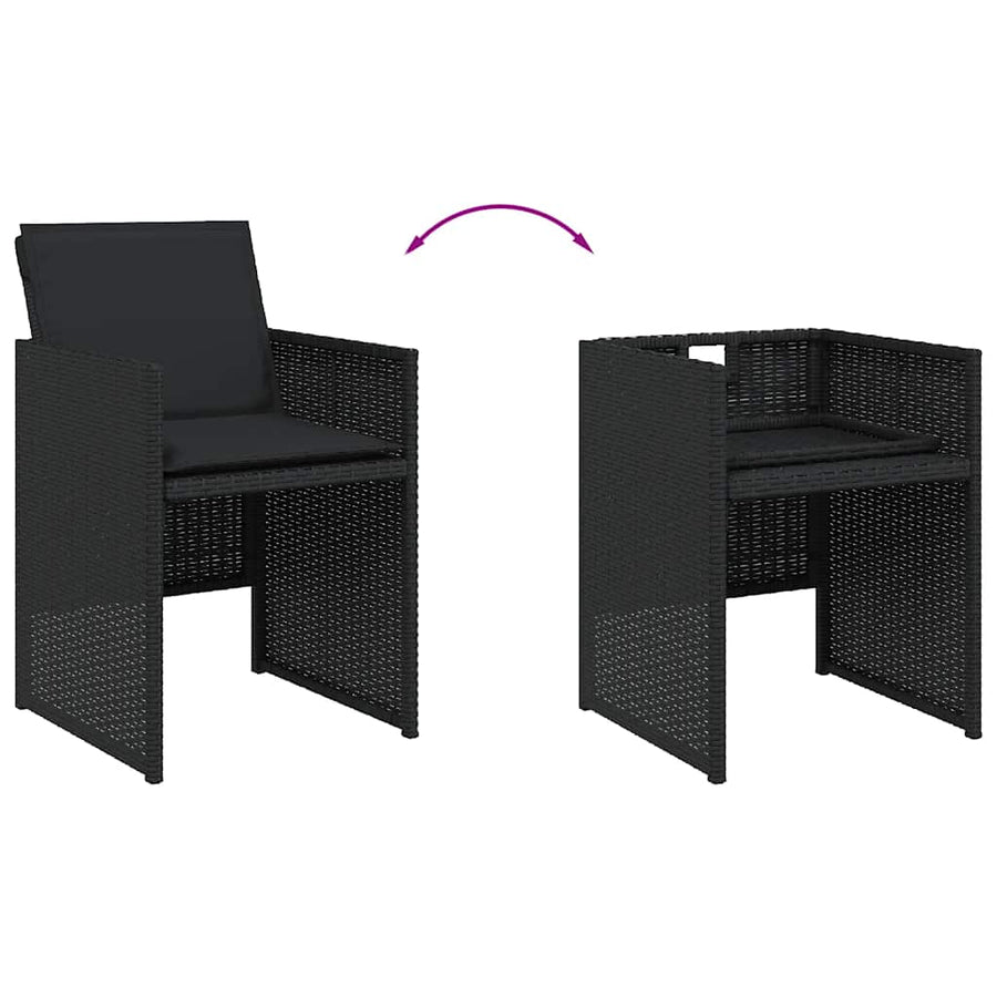 15 Piece Garden Dining Set with Cushions Black Poly Rattan