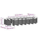 17 Piece Garden Dining Set with Cushions Black Poly Rattan - Low Angle