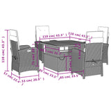5 Piece Garden Dining Set with Cushions Black Poly Rattan - Low Angle