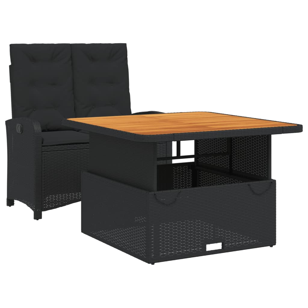 2 Piece Garden Dining Set with Cushions Black Poly Rattan