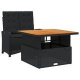 2 Piece Garden Dining Set with Cushions Black Poly Rattan - Front View