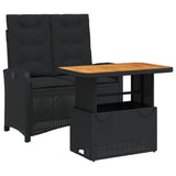 2 Piece Garden Dining Set with Cushions Black Poly Rattan - Front View
