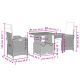 3 Piece Garden Dining Set with Cushions Grey Poly Rattan