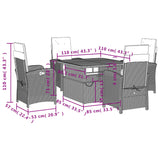 5 Piece Garden Dining Set with Cushions Grey Poly Rattan - Low Angle