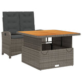 2 Piece Garden Dining Set with Cushions Grey Poly Rattan - Front View