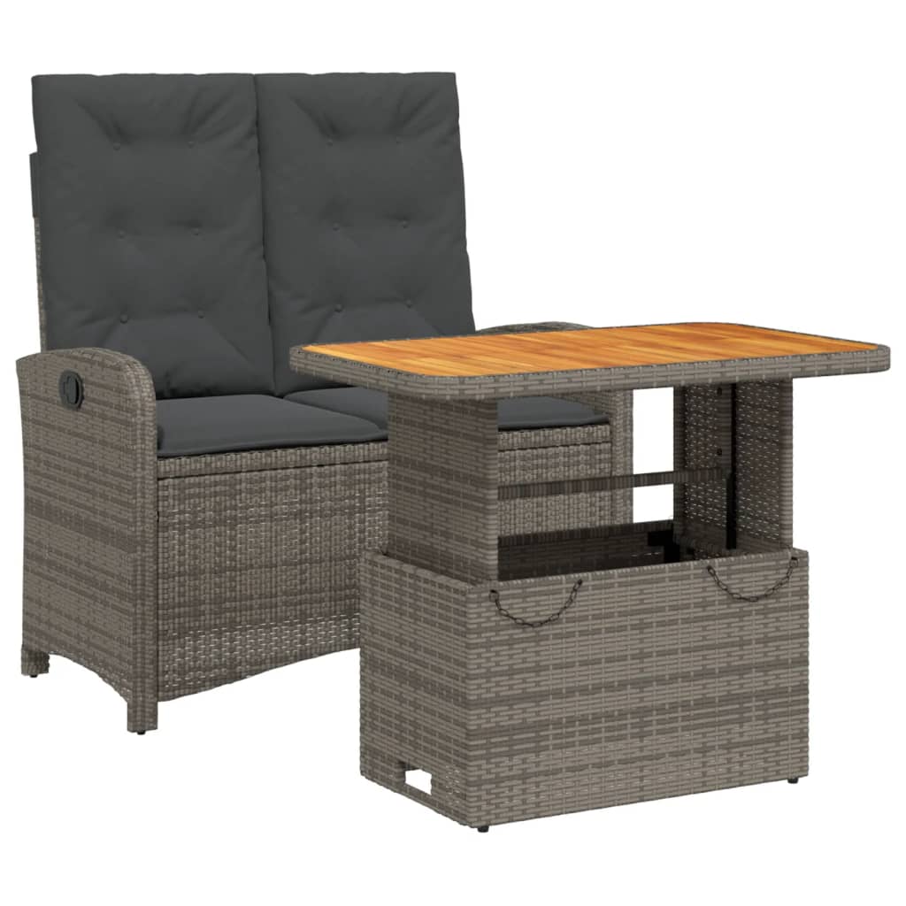 2 Piece Garden Dining Set with Cushions Grey Poly Rattan
