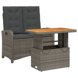 2 Piece Garden Dining Set with Cushions Grey Poly Rattan - Front View